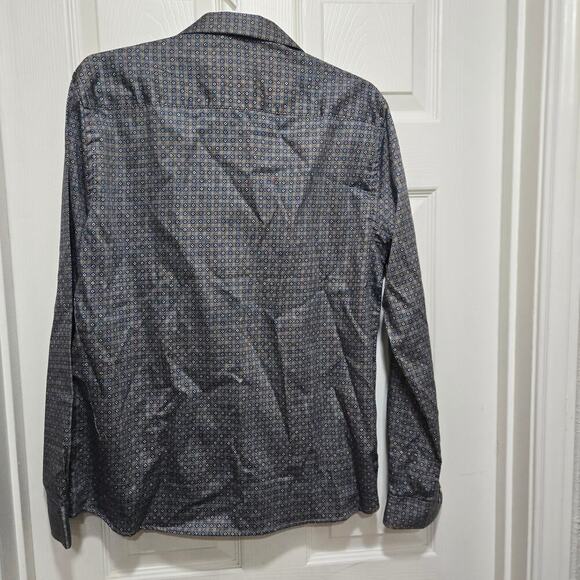 Stitch note shirt mens size medium blue brown geometric Egyptian cotton buttonup - Picture 8 of 10